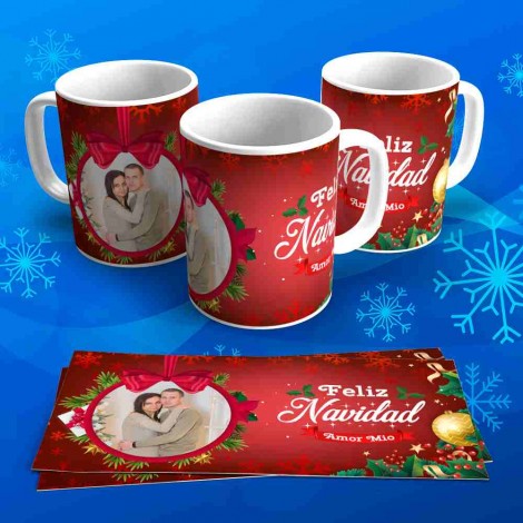 Tazas Personalizadas Navideñas "Amor Mío" con Foto