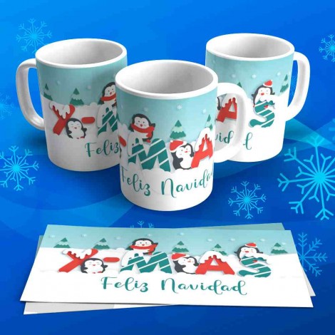 Tazas Navideñas Personalizadas "X-MAS" Feliz Navidad