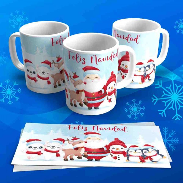 Tazas Navideñas Personalizas Papa Noel & Amigos (Feliz Navidad y Año Nuevo)