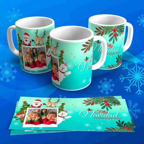 Tazas Personalizadas Navideñas "Familia Maravillosa" con Foto